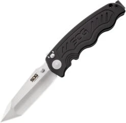SOG Zoom Mini A/O Folding Satin Tanto Blade Plungelock Black Handle Knife 00062