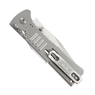 SOG Slimjim Lockback A/O Assisted AUS-8 Satin Plain Folding Knife SJ31CP - Image 2