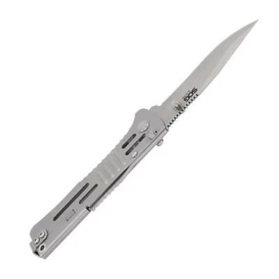 SOG Slimjim Lockback A/O Assisted AUS-8 Satin Plain Folding Knife SJ31CP - Image 3