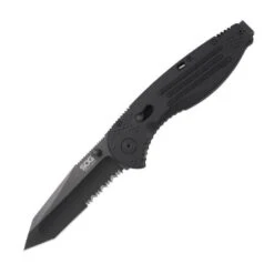 SOG Aegis A/O TiNi Tanto AUS-8 Piston Lock Serrated Folding Black Knife AE04BX