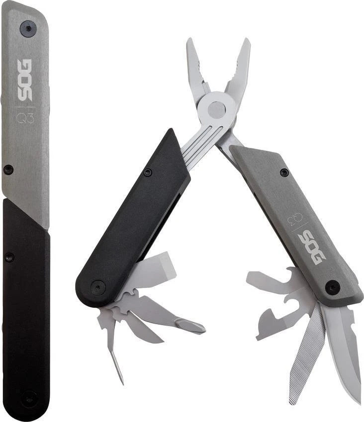 SOG Baton Q3 Pliers Black & Gray Aluminum 13 Count Multi Tool ID1021CP