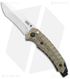 SOG Kiku Spring Assisted Knife Tan Micarta (3.5" Satin) KU-3003