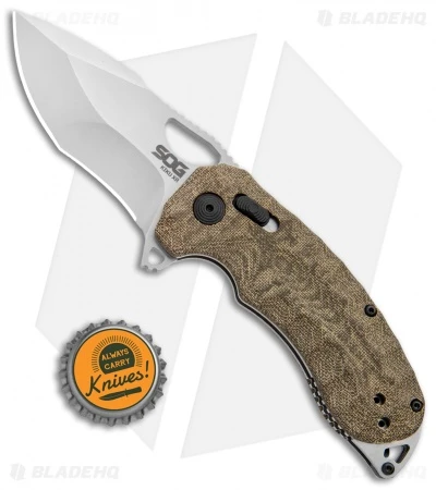 SOG KIKU XR XR-Lock Knife Natural Linen Micarta (3" Satin) - Image 4