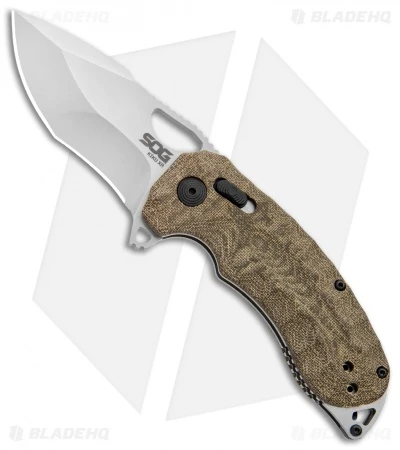 SOG KIKU XR XR-Lock Knife Natural Linen Micarta (3" Satin)