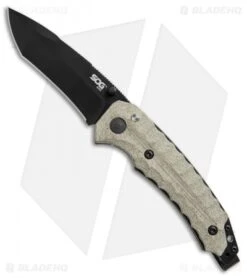 SOG Kiku Spring Assisted Knife Linen Micarta (3.5" Black) KU-3002