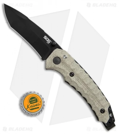 SOG Kiku Spring Assisted Knife Linen Micarta (3.5" Black) KU-3002 - Image 4