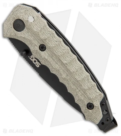 SOG Kiku Spring Assisted Knife Linen Micarta (3.5" Black) KU-3002 - Image 2
