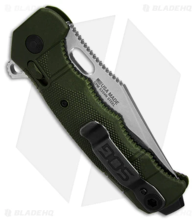 SOG Seal XR Flipper Knife OD Green FRN (3.9" Stonewash S35VN) BHQ Exclusive - Image 3