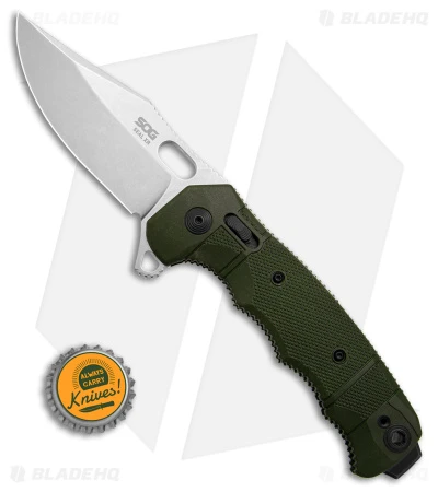 SOG Seal XR Flipper Knife OD Green FRN (3.9" Stonewash S35VN) BHQ Exclusive - Image 4