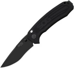 SOG Banner Button Lock SAT A/O Black TiNi S35VN USA Made Folding Knife BA1001BX