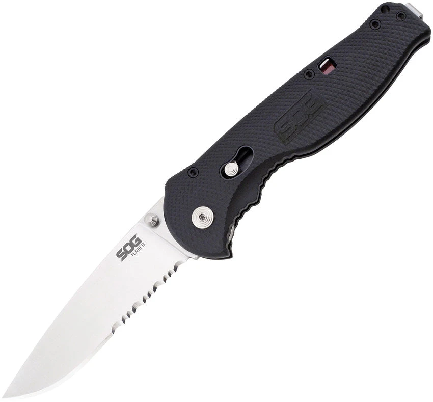 SOG Flash II Black Assisted Opening Piston Lock Satin Folding Knife Fsa98cp