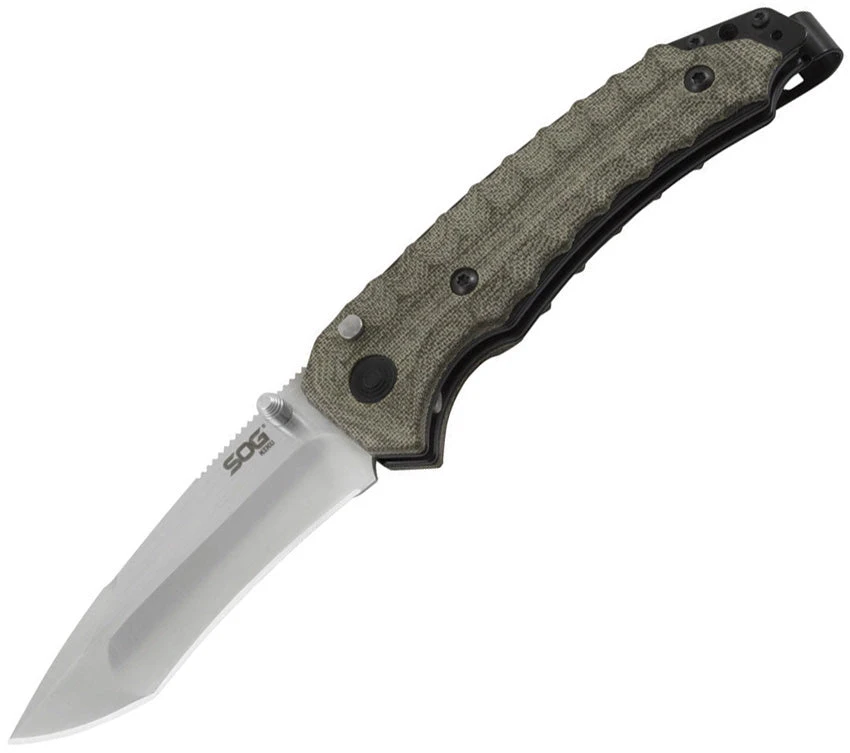 SOG Kiku Button Lock A/O Green Micarta Folding S35VN Pocket Knife KU3003