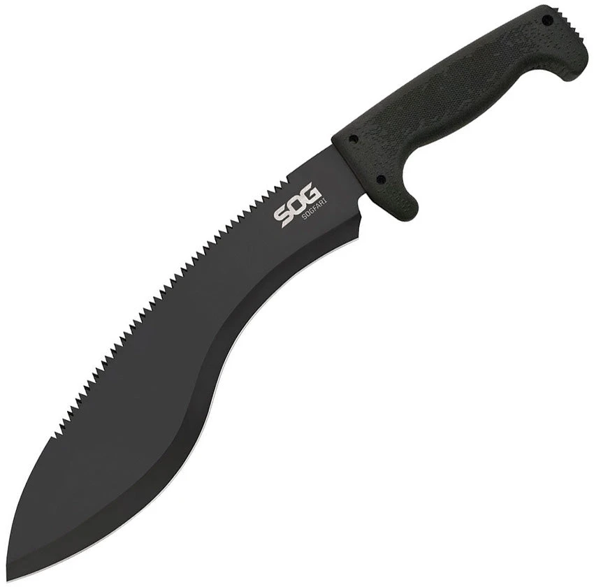 SOG SogFari Machete Kukri 18" Overall Fixed Sawback Blade Black Handle MC11N