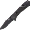 SOG Trident A/O TiNi Clip Folding Part Serrated Blade Black Handle Knife TF1BX