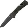 SOG Trident Piston Lock A/O Black Straight Tanto AUS-8 Folding Knife TF7CP