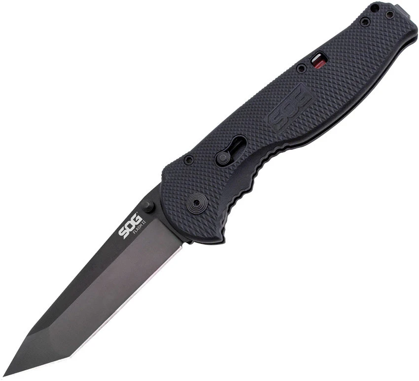 SOG Flash II Piston Lock A/O Tanto Folding Blade Black Handle Knife TFSAT8CP