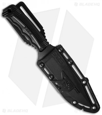 SOG Seal Strike Fixed Blade + Deluxe Sheath (4.875" TiNi Black Serr) SS1003 - Image 2